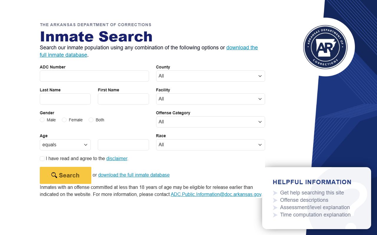 Arkansas DOC inmate search for Johnson County state inmate lookup